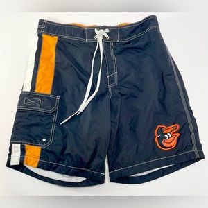 Baltimore Orioles Glll Swim Trunks Adult Size L Black With Mesh Lined Bird Logo
